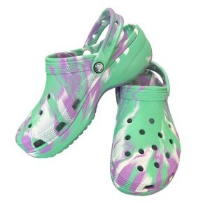Crocs 207176 green purple Tie Dyed Classic Clogs Size 11